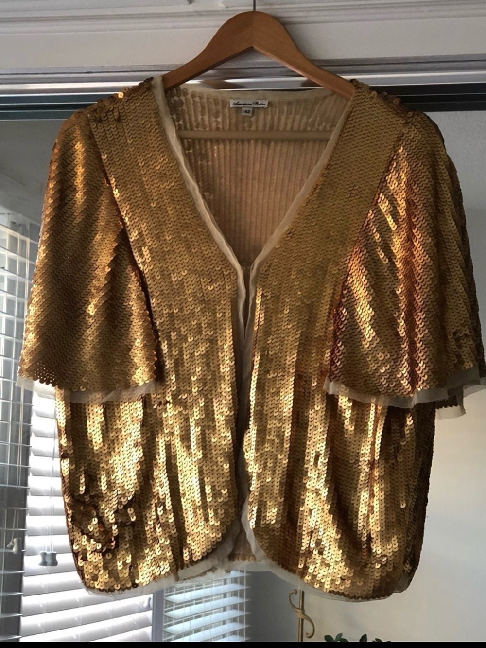 Gold Sequin Short Sleeve Cardigan Top